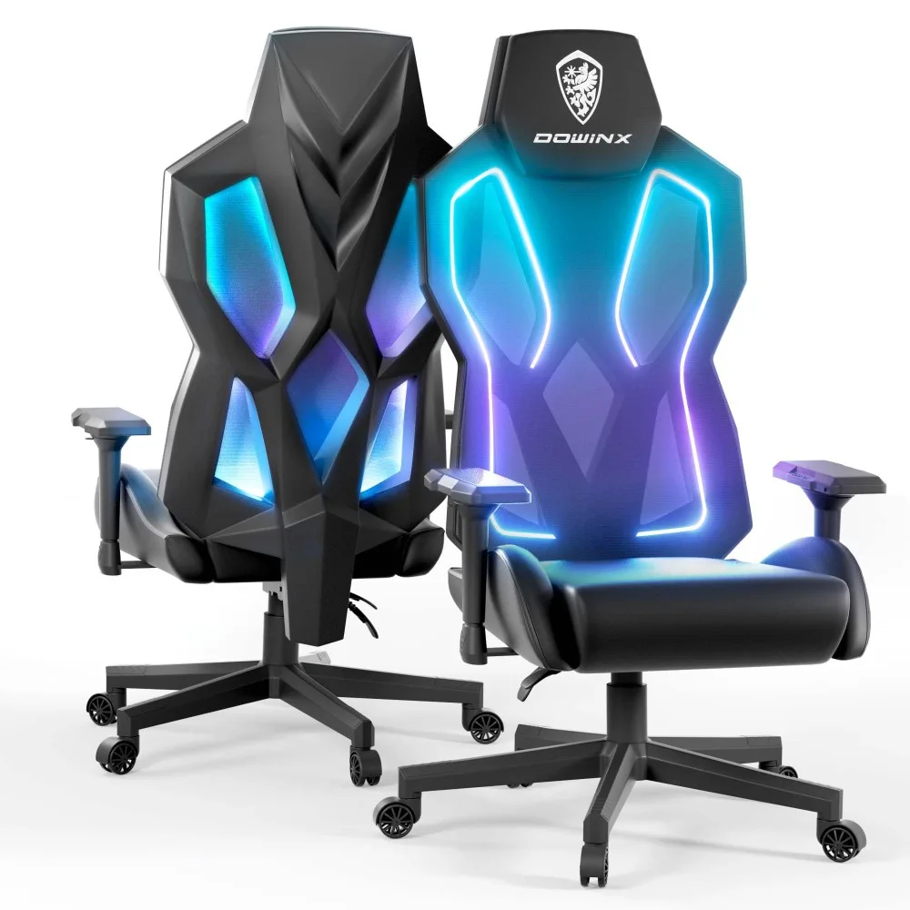 Silla de juegos RGB con luces LED, silla ergonómica de ordenador para adultos, silla reclinable, silla de videojuegos con Lumbar ajustable