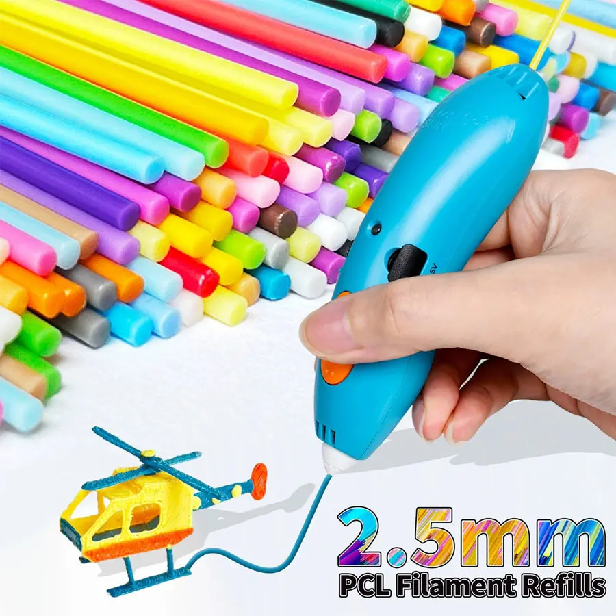 2.5mm Low Temperature PCL Filament for 3Doodler Start 3D Pen,Bright Colors,No Color Repetition Create Imaginative 3D World
