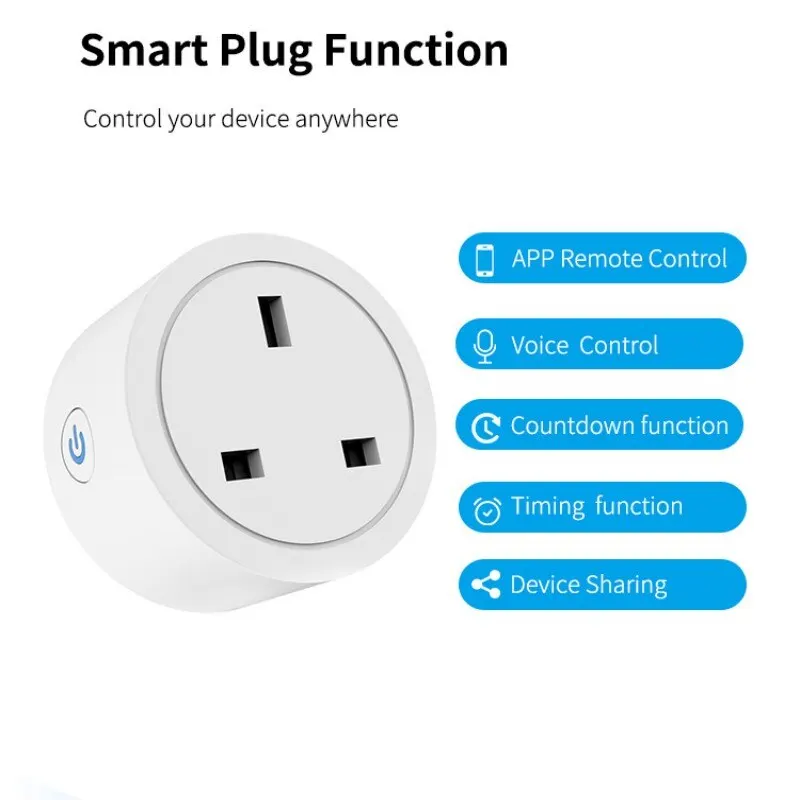 Wifi 20A UK Smart Plug Mini Power Monitor Socket Remote Vioce App Control Timing Smart Home funziona con Tuya Google Home Alexa