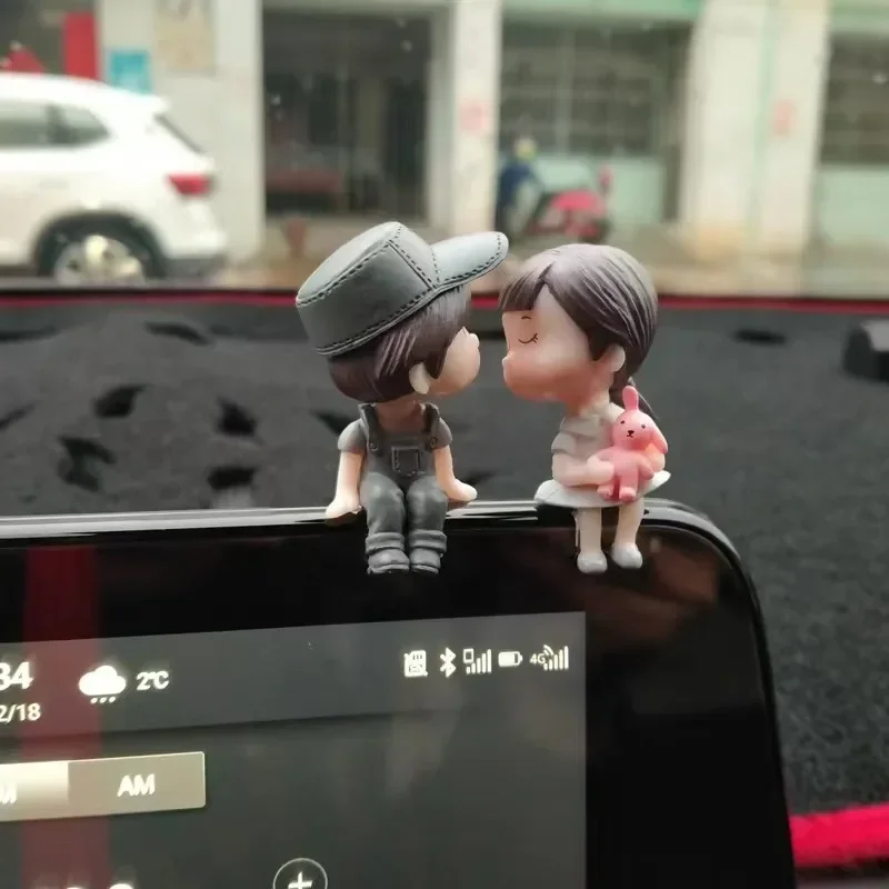 Cute Cartoon Couple Doll Car Interior Decoration Tiktok Same Car Rear-view Mirror Accessories Interior Accessories Ornaments