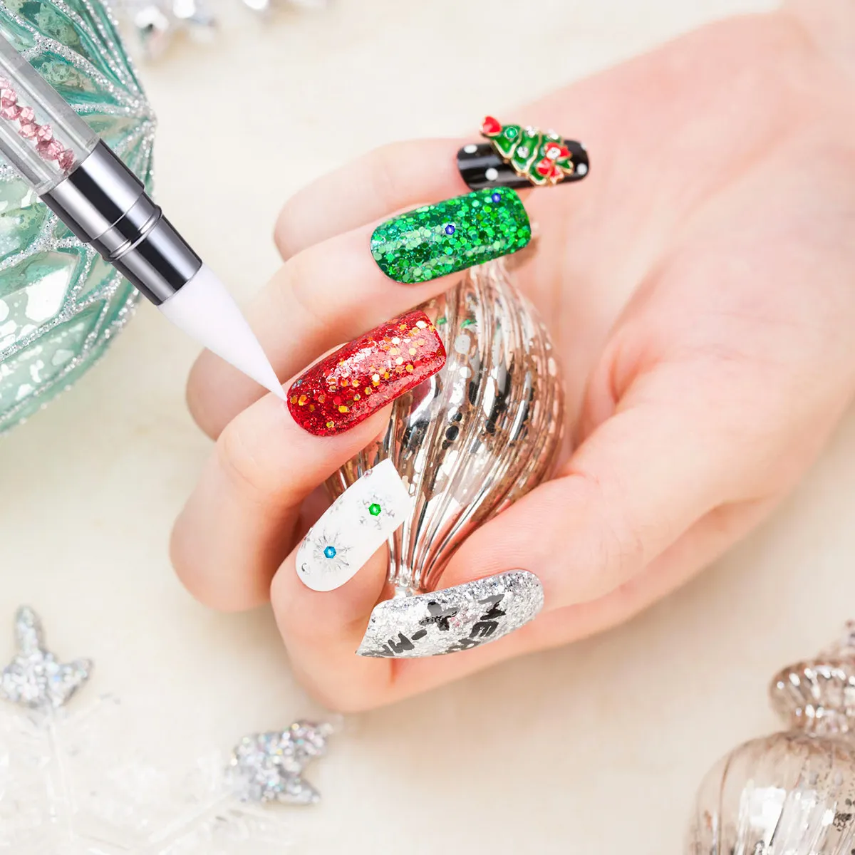 5Pcs Nail Art Silicone Carving Brushes Gel Dotting Pen Nail Tool Set Clear Acrylic Rhinestone Handle for Pattern Painting