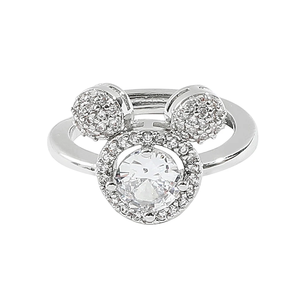 Anillo de Lujo de Aleación con Diseño Abierto de Mickey Mouse, el Más Vendido de Disney, Anillo de Diamantes con Personaje de Dibujos Animados