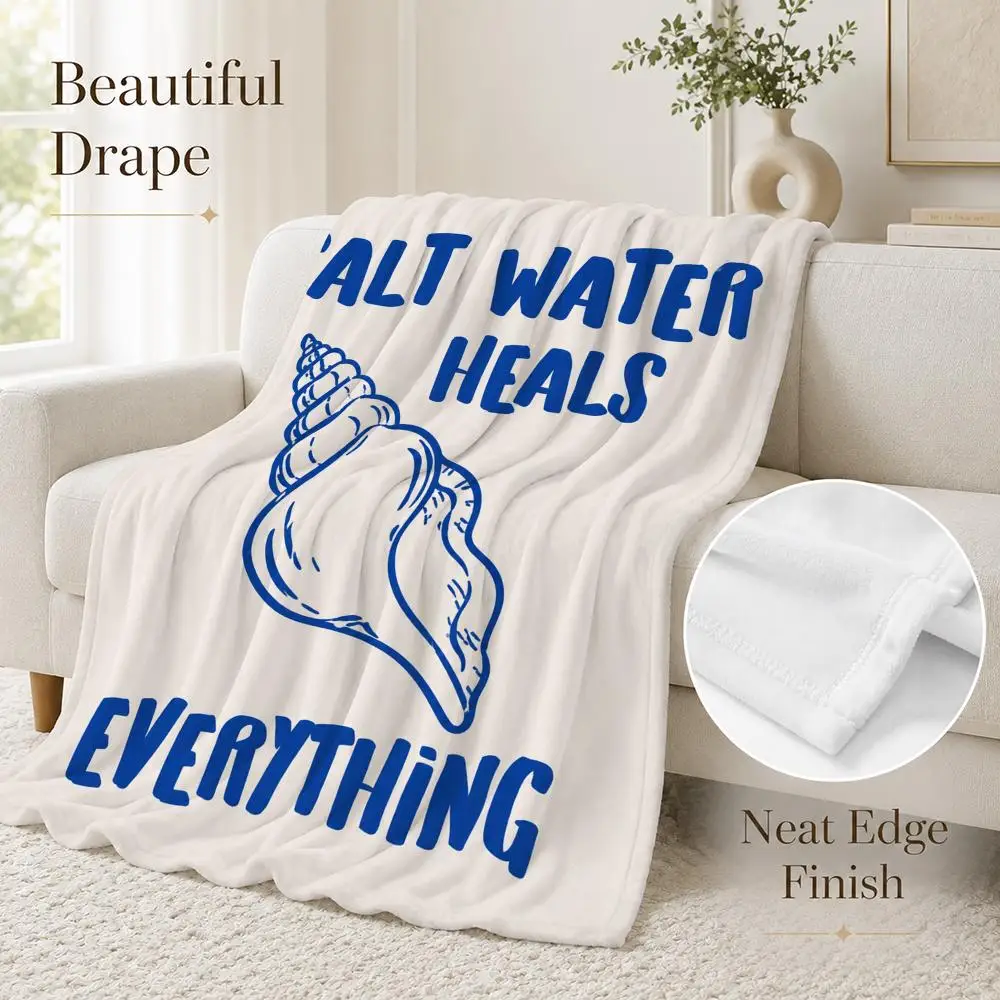 Seashells Meet Me At The Beach Throw Blanket Soft Flannel Throw Lightweight Summer Home Nap for Office Travel Sofa Bed