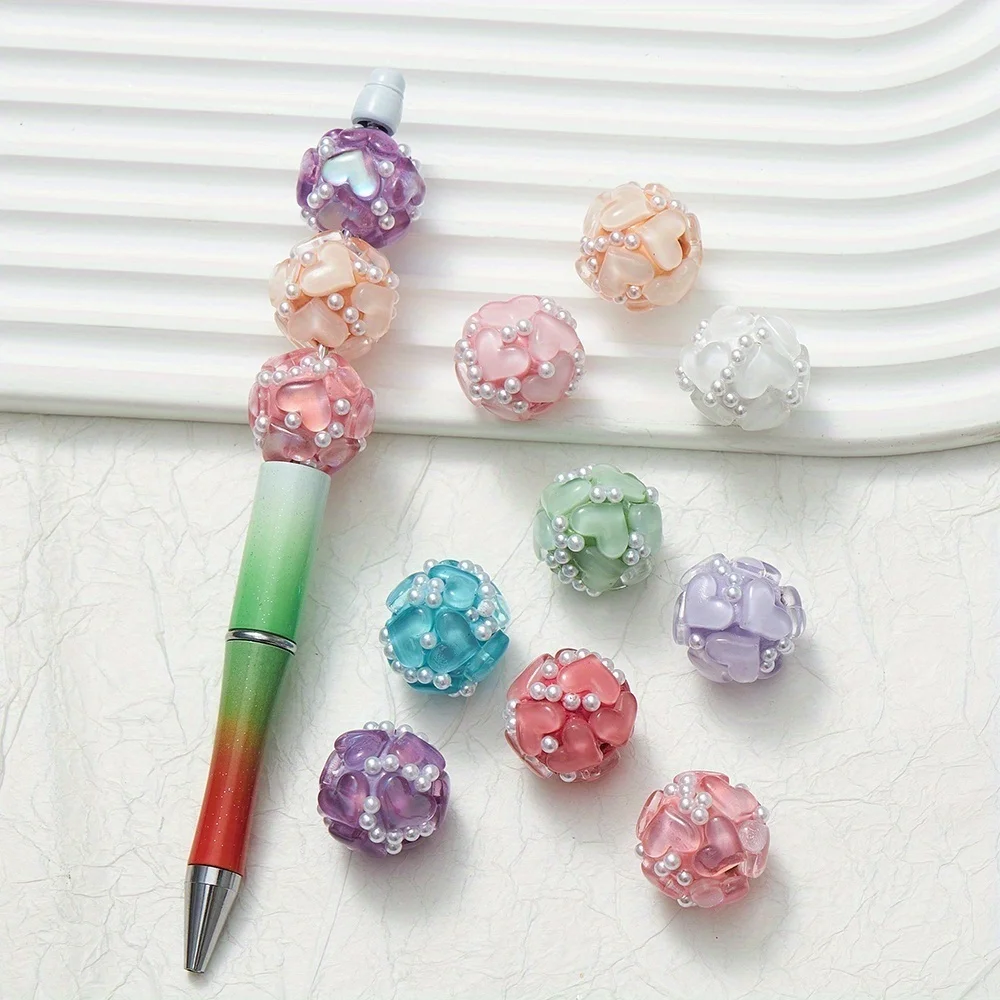 3pcs 20MM Heart Glass Rhinestones Pearls Polymer Clay Beads Round For Pen Decorate DIY Jewelry Keychain Necklace Making