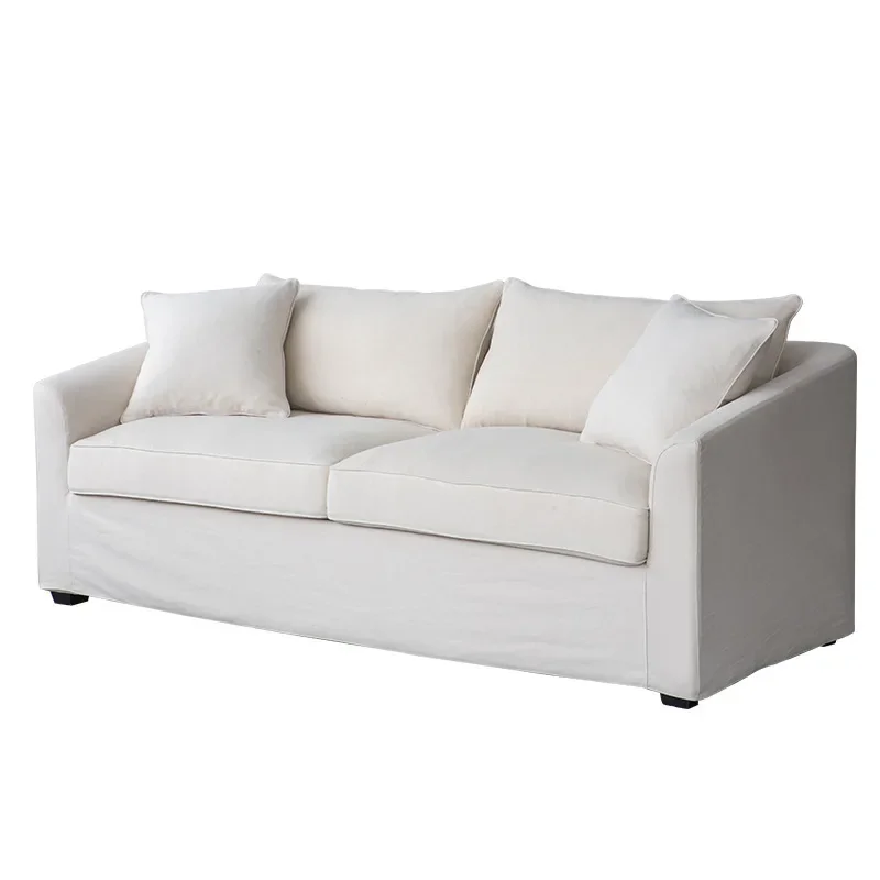 

North American modern simple fabric three-person sofa, living room combination casual cotton and linen sofa