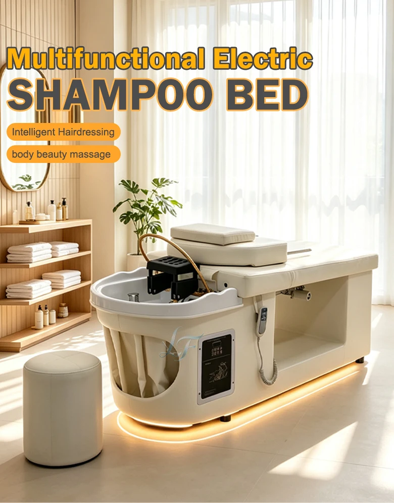 Elektrisches Wasserkreislauf-Ambientelicht, Thai-Shampoo-Bett, Dampfgerät, ergonomisch verstellbares Waschbecken, maßgefertigtes Leder für den Salon – Detail 1
