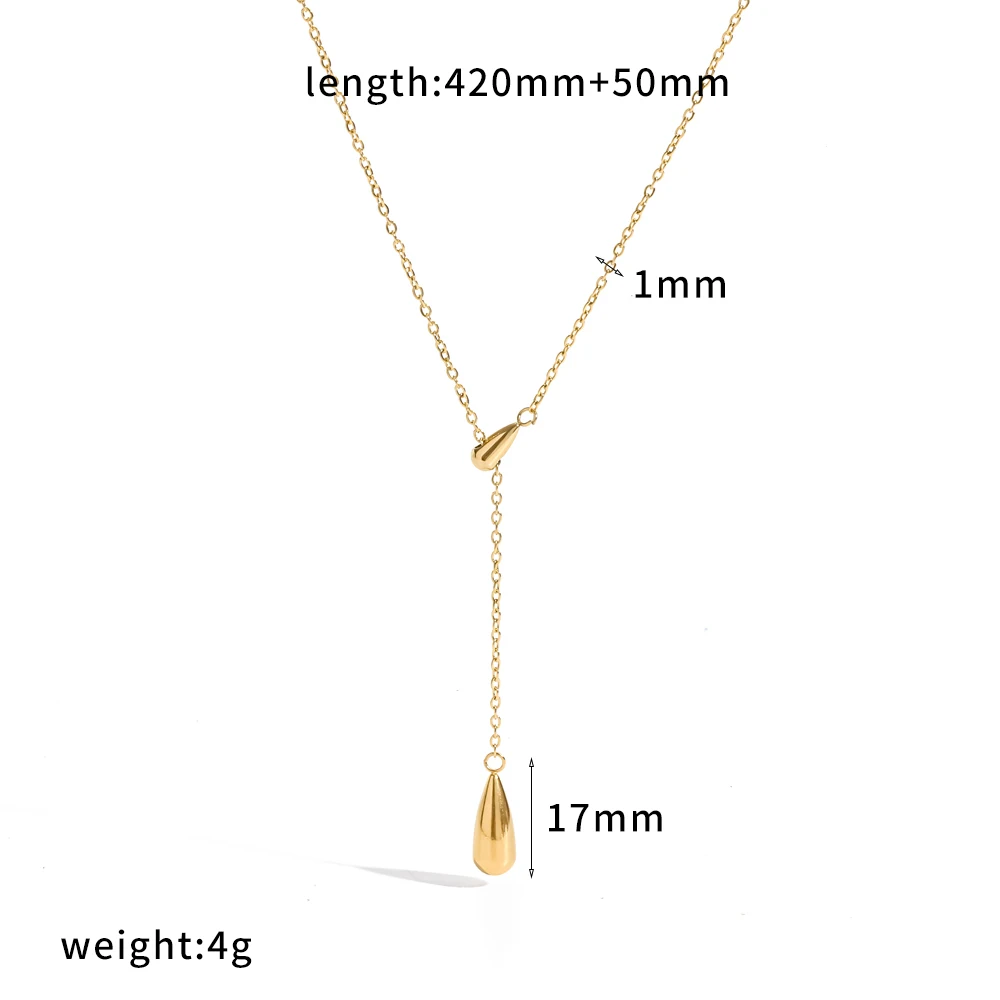 Exquisite Water Droplet Pendant Necklace Stainless Steel 18K Gold-Plated Waterproof Personalized Collar Jewelry