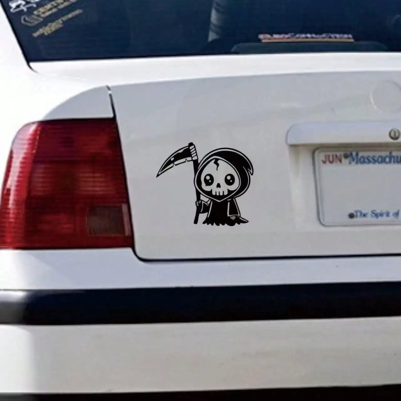 Cute Grim Reaper Car Sticker, Black Vinyl Decal for Window, Funny Cartoon Skull Auto Decor - view 4