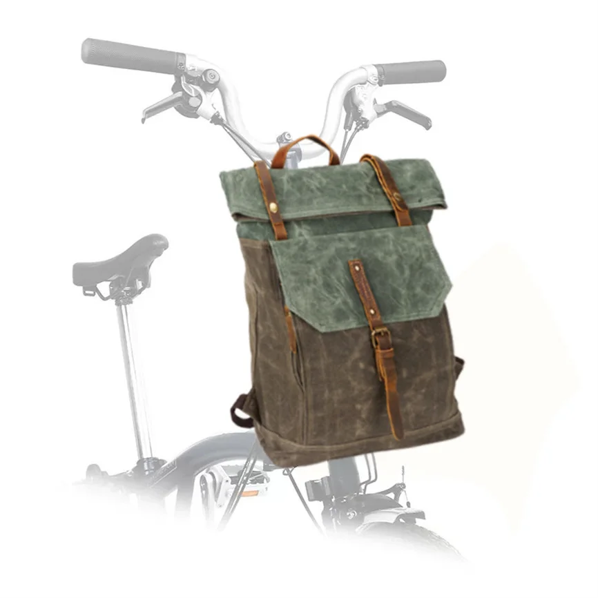 Jklitepro Retro Bicycle Front Bag Waterproof Leisure Outdoor Travel Backpack For Brompton/Dahon Bicycles With Bracket