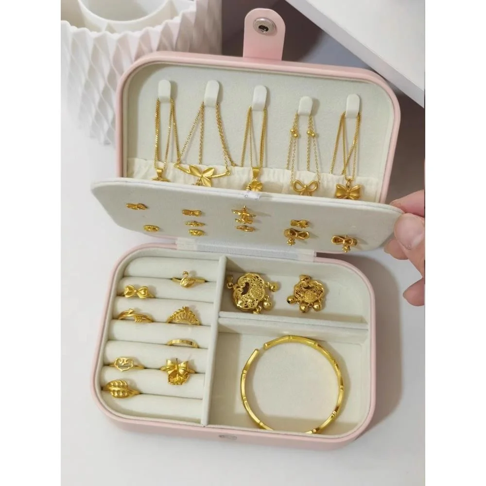 Portable Gold Jewelry Storage Box Anti-Oxidation Small Size Earring Luxury Leather Box for Home Desktop Organization ABEYINUOR