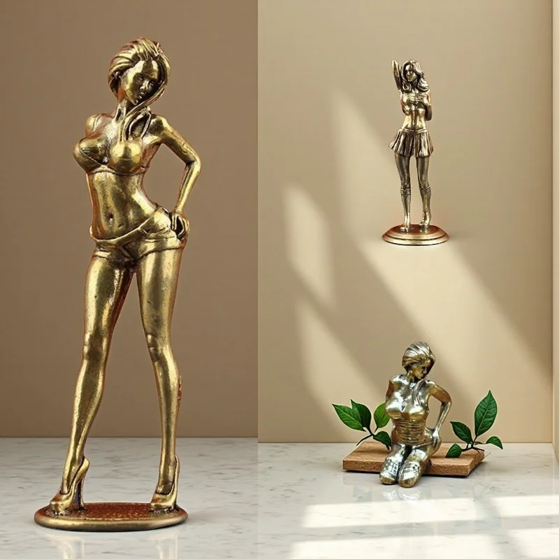 

Vintage Brass Bikini Girl Figurine - Retro Art Deco Desktop Ornament, Solid Copper-like Collectible Gift for Man & Adult