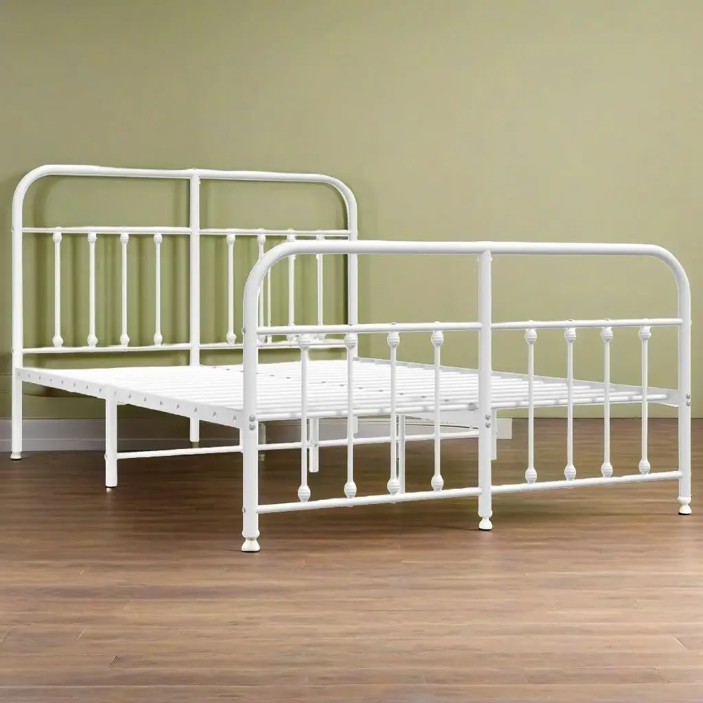 

White Metal Bed Frame with Footboard - Twin/Full Size, 53.1x74.8 - No Mattress Included