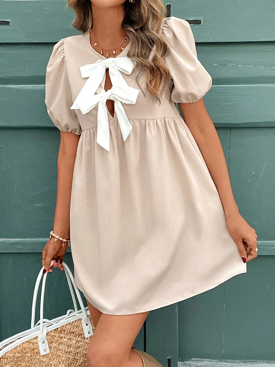 

Bow Collar Sleeves A-Line Skirt for Women