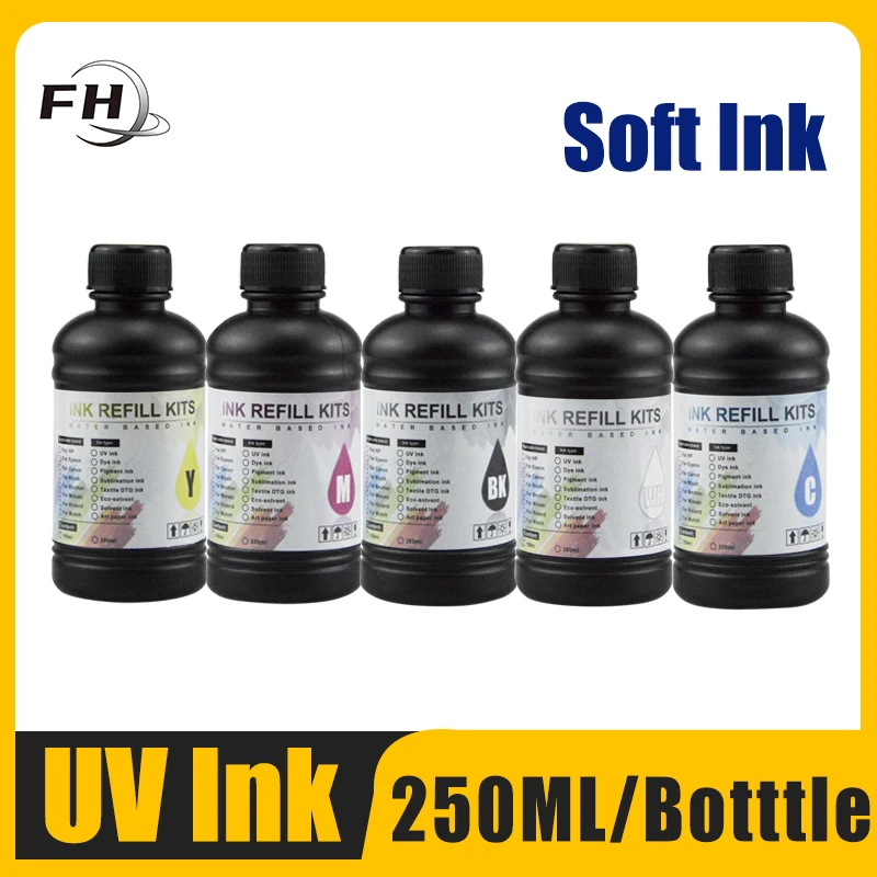 250ml uv ink For Epson UV flatbed Printer A2 A3 A4 L800 L805 R1390 L1800 R2000 XP600 T800 UV Printer Varnish Gloss Ink Soft ink