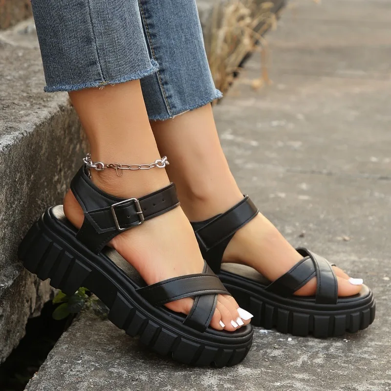 Open Toe Thick with Thick Soles with Skirt Wedges Fashion Everything Comfortable Non-slip Wear-resistant Beach Sandals Women