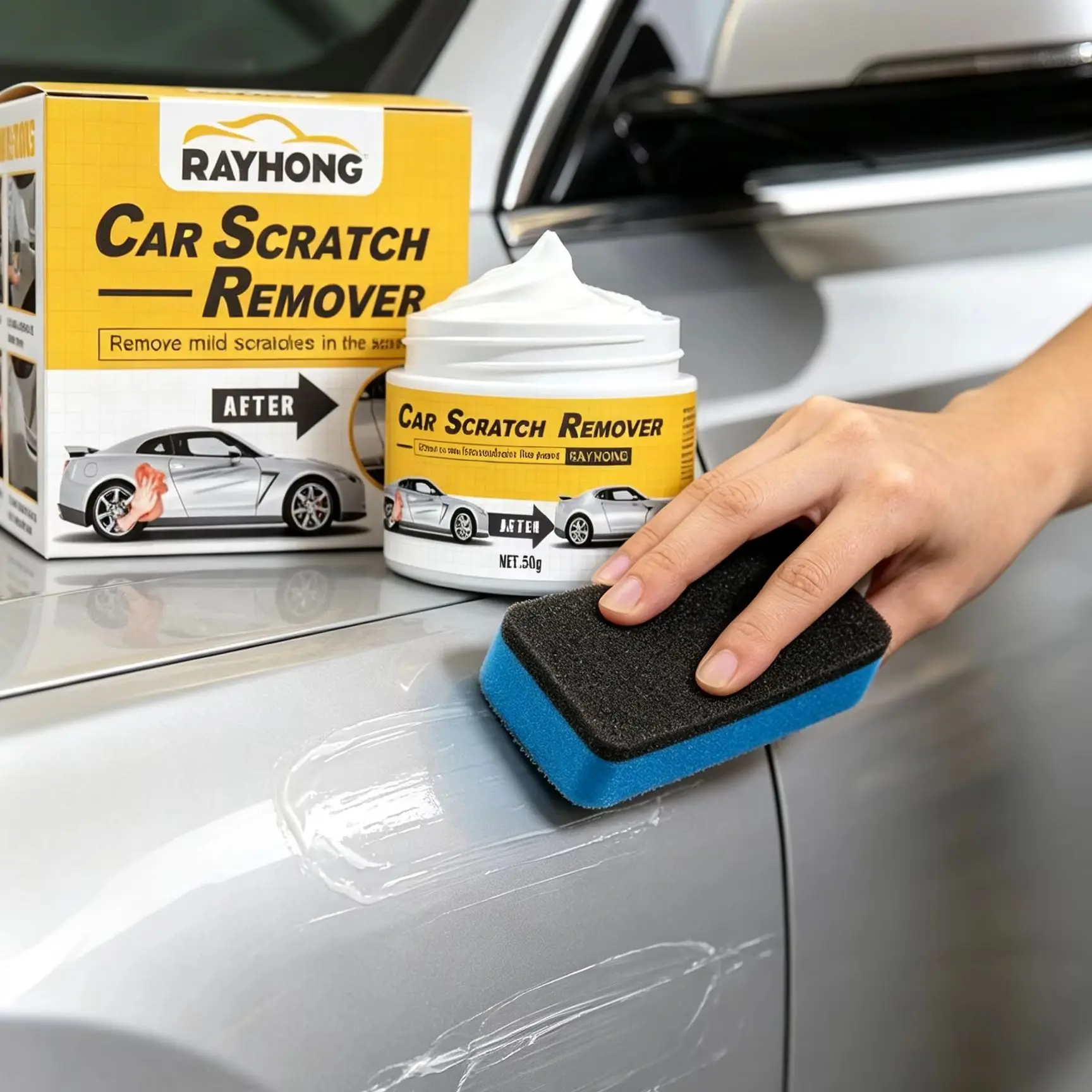 RAYHONG Professional Car Scratch Remover Kit Car Paint Maintenance Polishing Shine Enhancer Car Scratch Repair Paste with Sponge