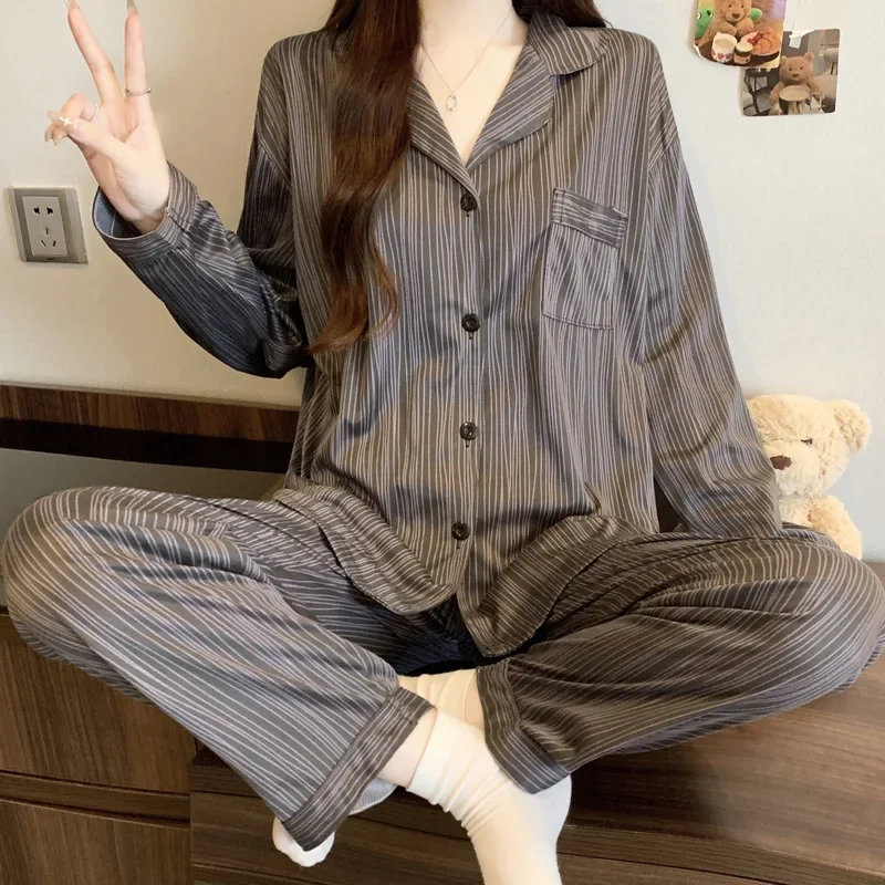 Minimally Casual Sleepwear For Women New Long Sleeved Korean Versionhigh-End Feel ZebraPattern CanBeWornAsOuterwear For Home Use