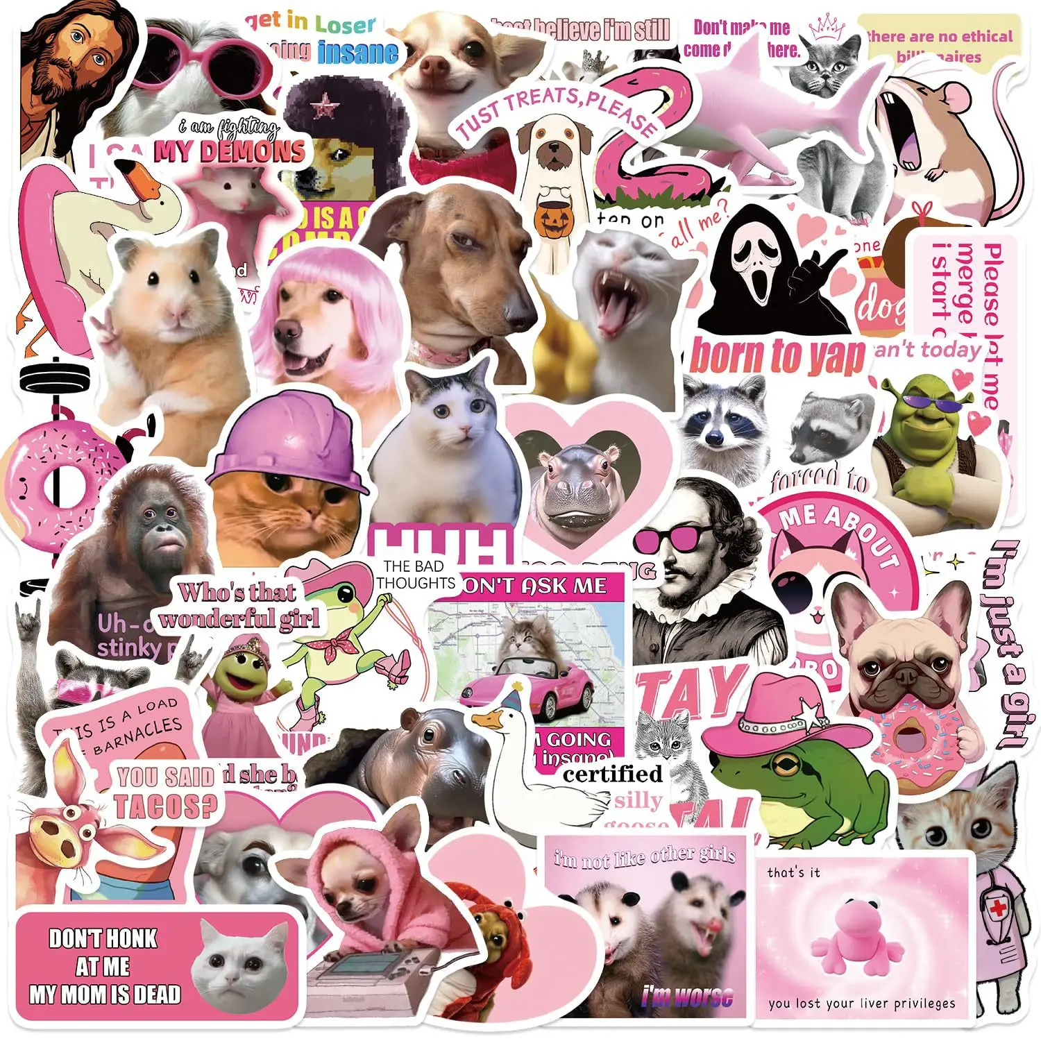 

50PCS Cartoon Pink Girl Animal Cute Style Sticker Creative Decoration Laptop Mobile Phone Case Waterproof Sticker Toys Gifts
