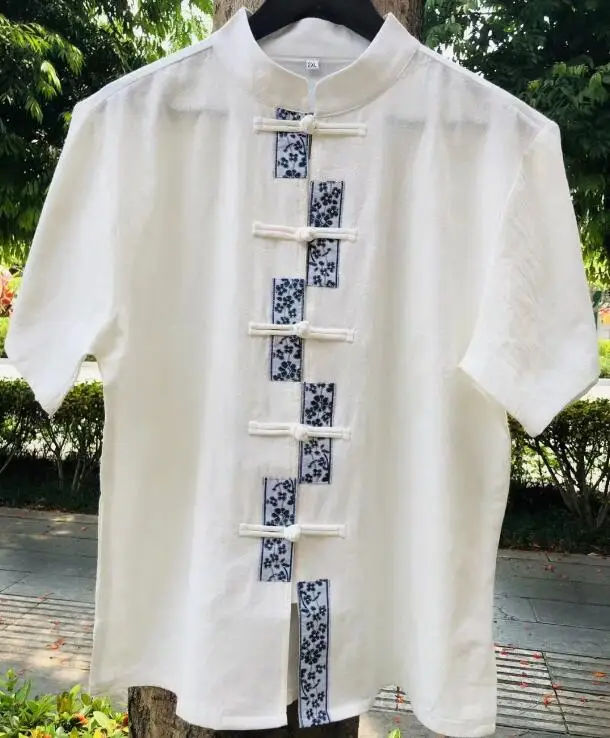 

Thai Men Shirt Summer Tops Vintage White