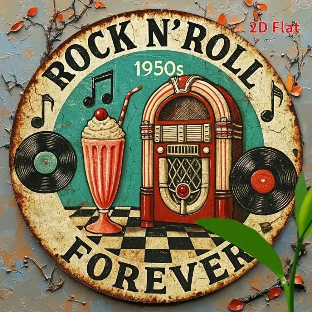 Arte de Parede Vintage RetroCraft, Decoração Rock N Roll dos Anos 1950, Jukebox de Metal, Guitarra, Carro, Decoração Plana 2D em Alumínio para Casa, Bar, Música, Caverna do Homem