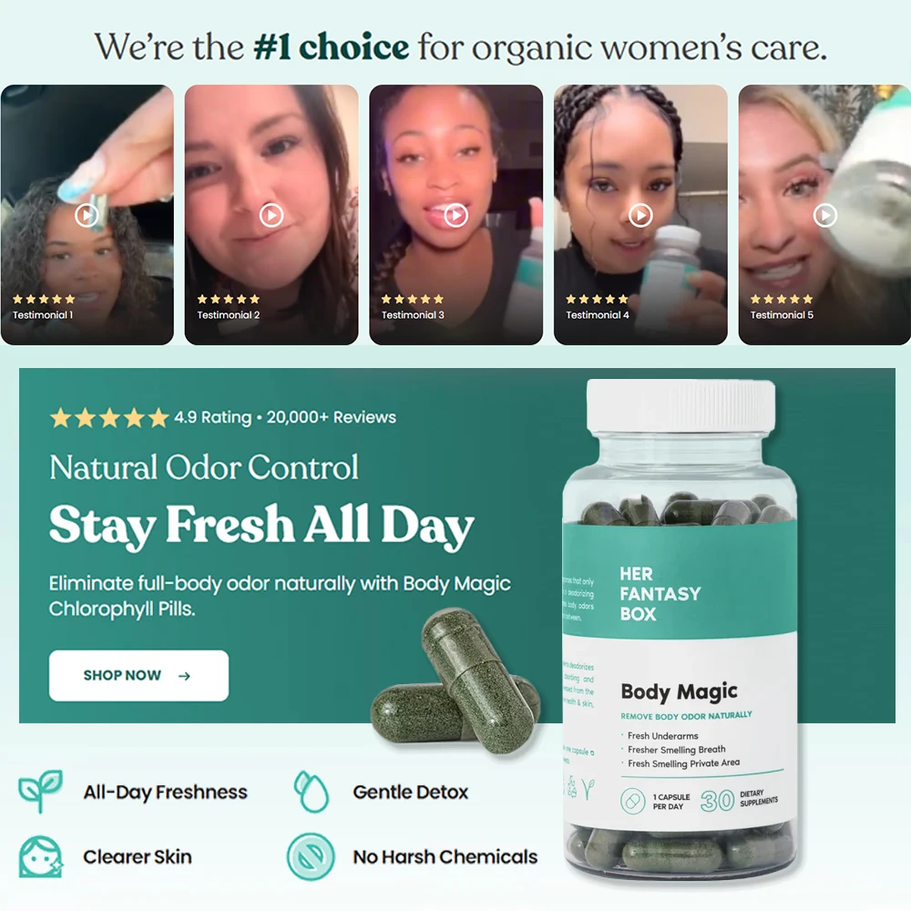Her Fantasy Box | Body Magic | Chlorophyll Capsules - 30 Vegan Capsules for Detox, Digestion, Gut Health, Skin Support