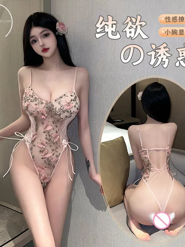 butterfly sweet women's printing lace up Mesh one-piece jumpsuit strapless bobysuit for women fashion Slight Strech bodysuits C8
