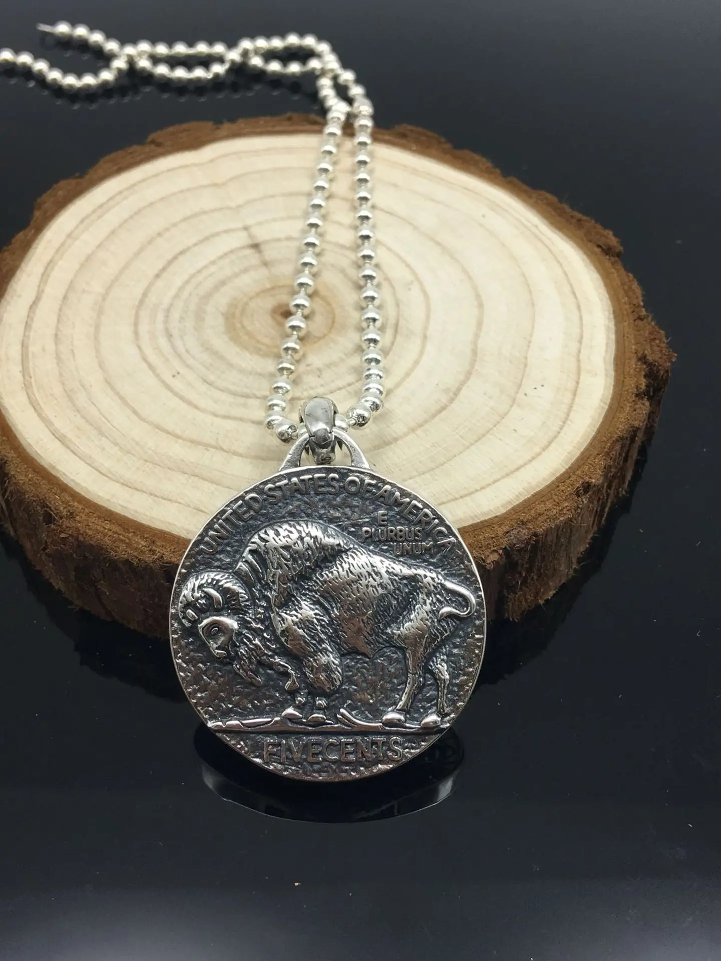 Punk coin pendant personalized necklace men's S925 silver pendant handmade personalized double-sided round pendant