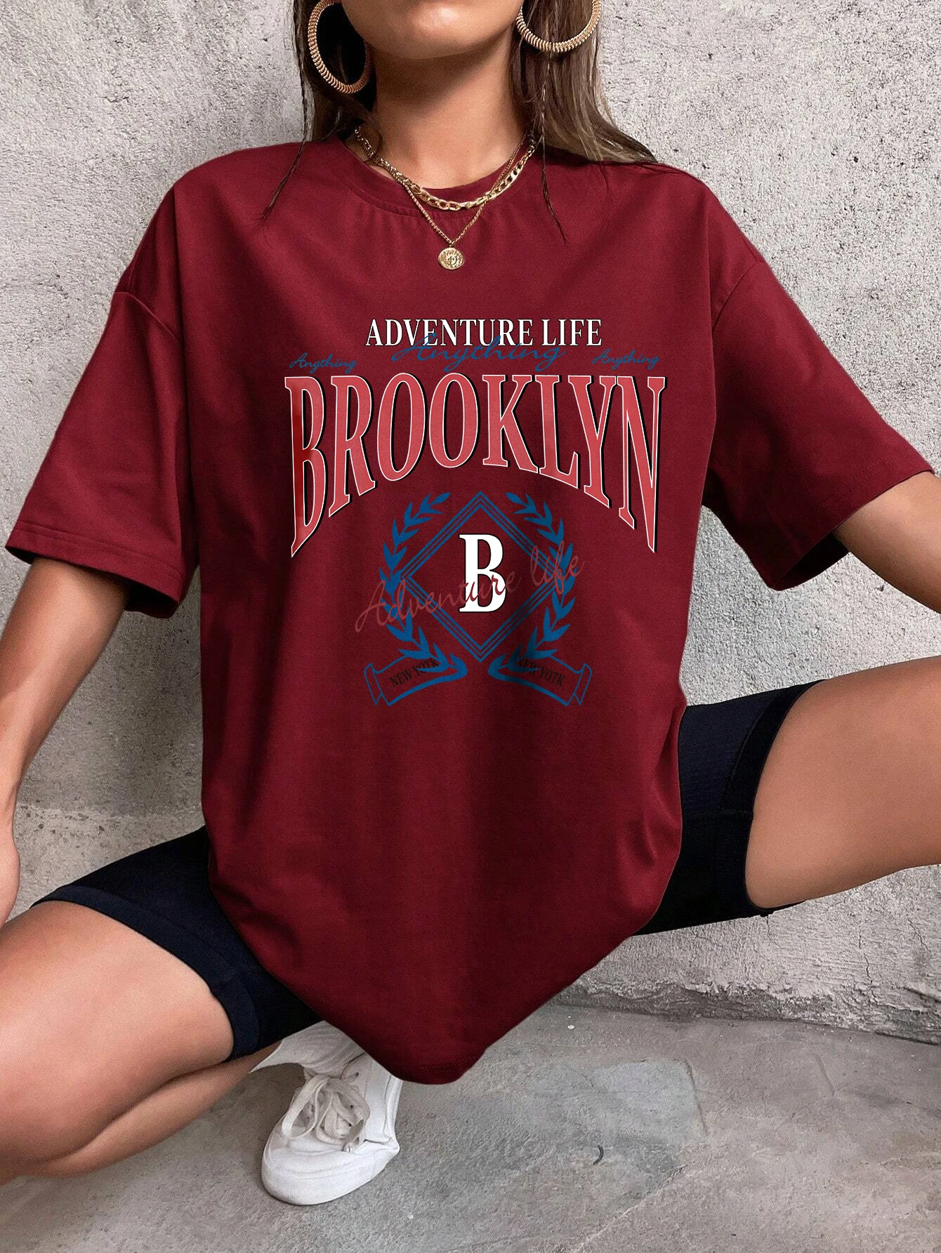 Adventure Life Anything Brooklyn Graphic Print T-Shirts Women Oversized Tshirt Cotton Soft Short Sleeve Street Casual Tshirts