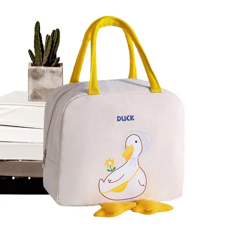 Insulated Lunch Bag For Women Men Cute Duck Cartoon Pattern Lunch Tote Bag Smooth Zipper Lunch Bag Lunchbox Bag For Lunches