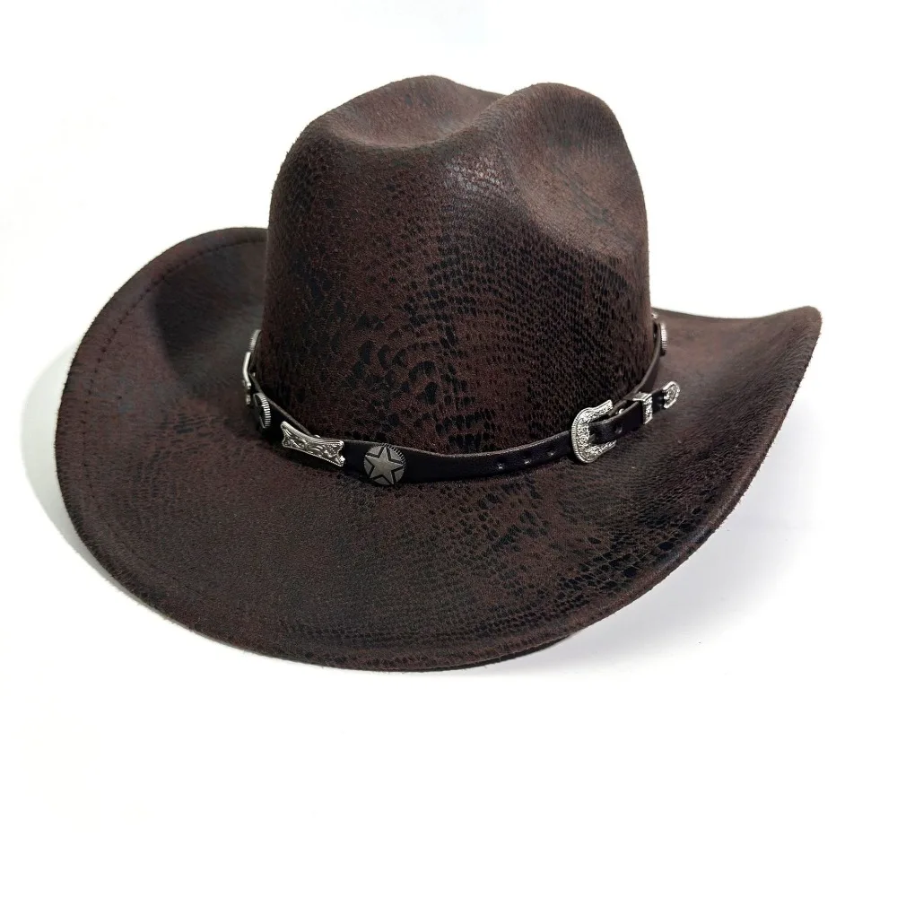

Vintage Ethnic Style Western Cowboy Hat Serpentine Wide Brim Knight Hat Polyester Roll Brim Visor Caps Cosplay