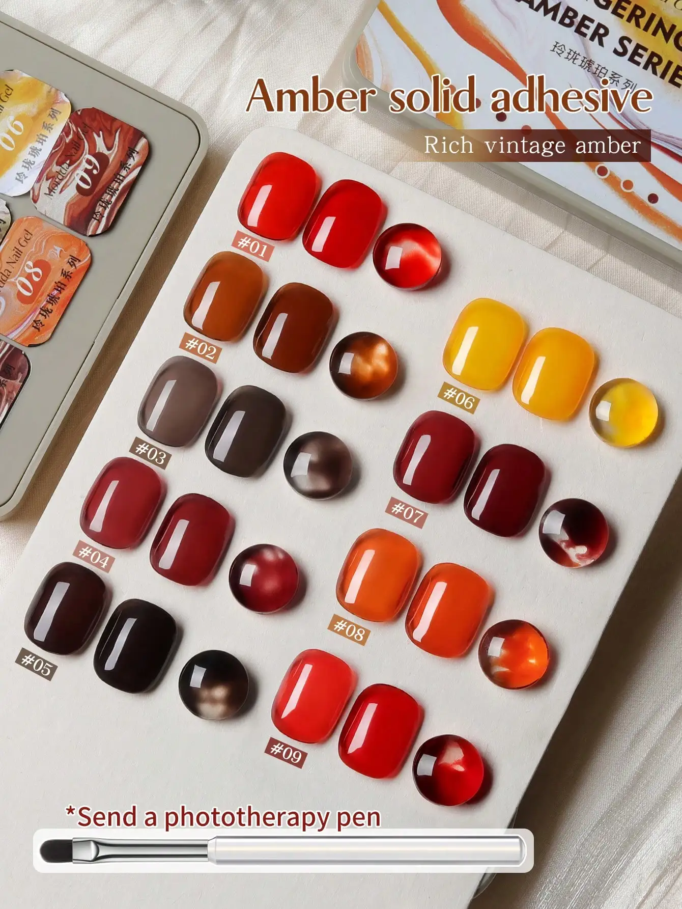 MORDDA 9 Uds esmalte de uñas de Gel sólido ámbar gradiente hielo transparente remojo UV LED Gel de Arte de uñas para salón de uñas de otoño DIY