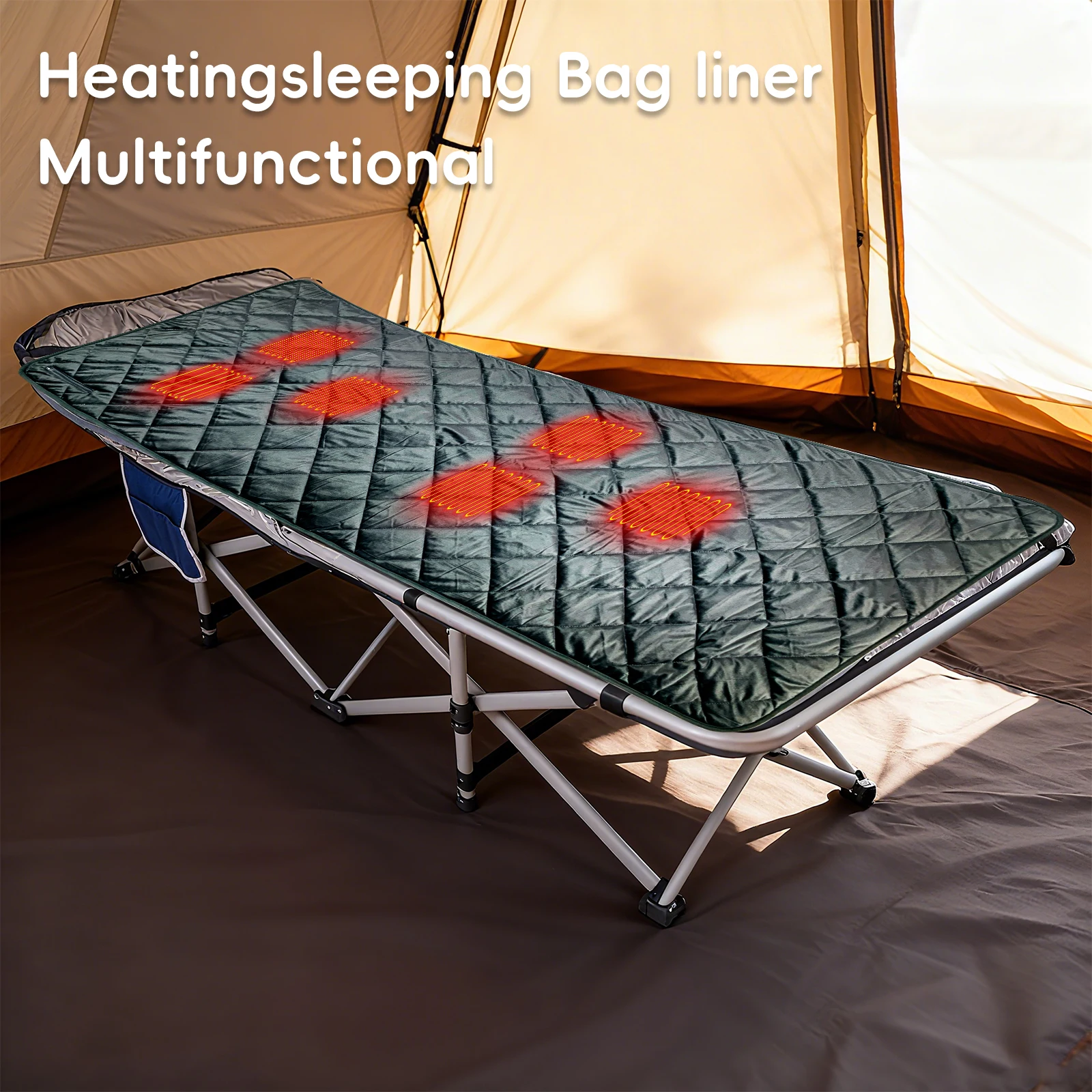 Camping Heated Sleeping Bag Pad USB Heating Sleeping Bag Liner Heated Blanket Mat Warm Tent Heater Outdoor 6 Heating Zones