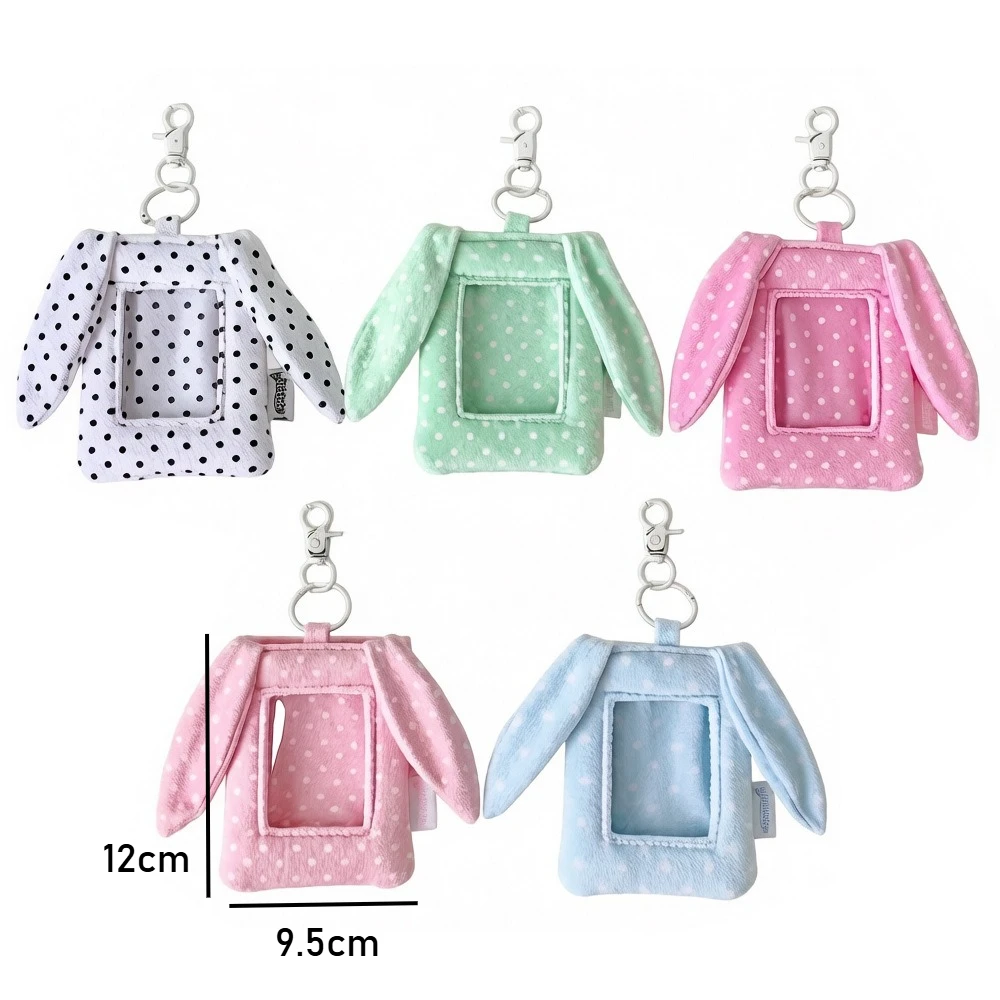 Girl Polka Dot Bunny Ear Pendant Card Holder Kpop 3 Inch Photocard Display Case Student School ID Card Pouch Badge Holder view 5