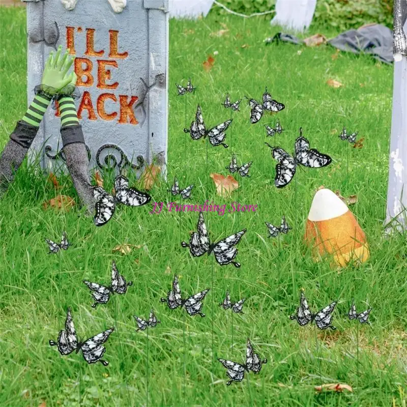 

A9LB 12pcs/Set Butterflies Garden Yard Знак Хэллоуин Черная бабочка декор