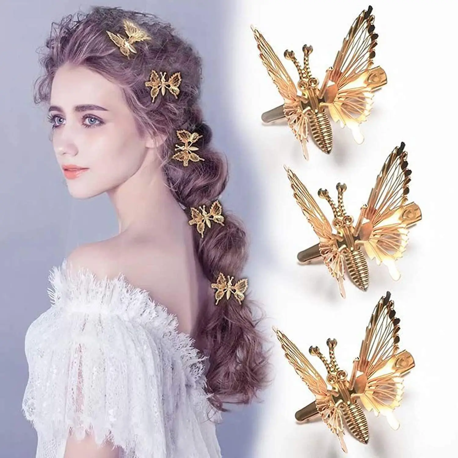 Elegant Butterfly Hairpin Female Antique Hair Accessories Gold Color Trembling Side Clip Moving Hairwear Headdress