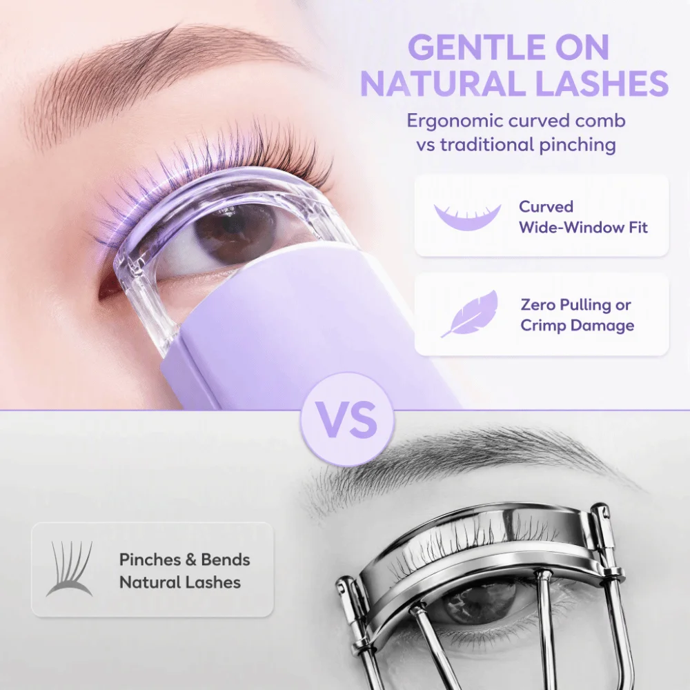 Large-Window Design Heated Eyelash Curler Long-Lasting Compact Lightweight Eyelash Perm Device Portable Gentle Heating