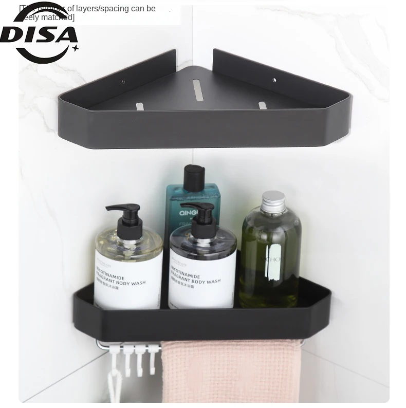 Hole-free bathroom, triangular bathroom shelf, wall-mounted space aluminum corner toilet storage shelf