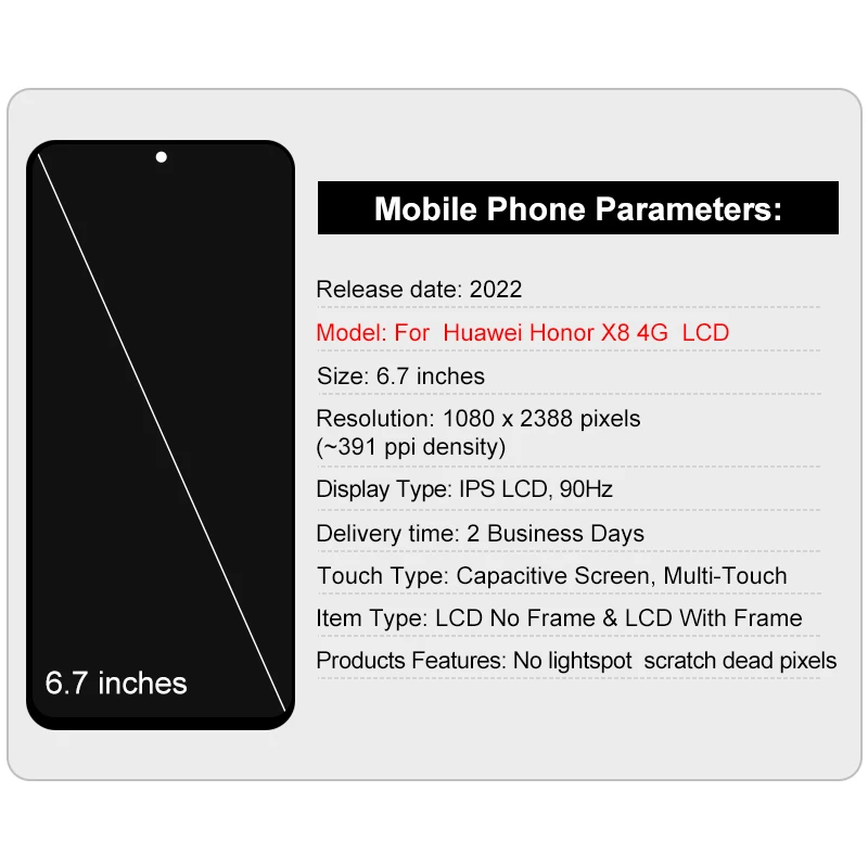 New For Huawei Honor X8 4G LCD Display TFY-LX2 TFY-LX3 Touch Screen Digitizer Assembly For Honor TFY-LX1 Display LCD Parts