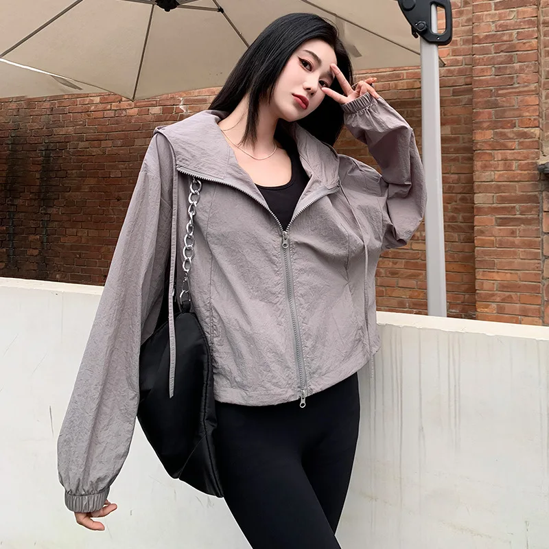 

Серый кардиган, женская летняя тонкая куртка 2025 года, крутая свободная УФ-дышащая удобная солнцезащитная куртка