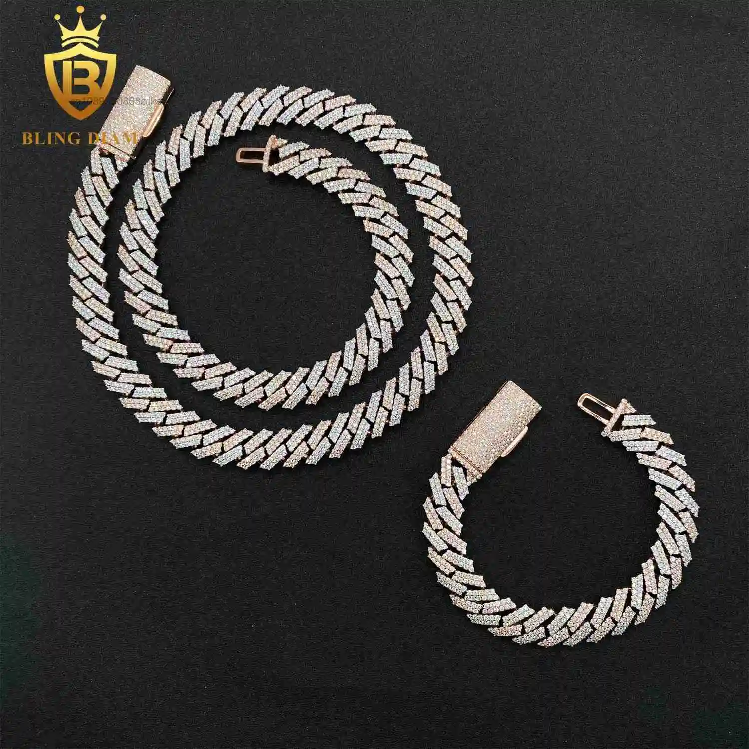 

Factory Direct Sale 12mm Cuban Link Chain Moissanite 2 Row Prong Chain Necklace Pass Diamond Tester