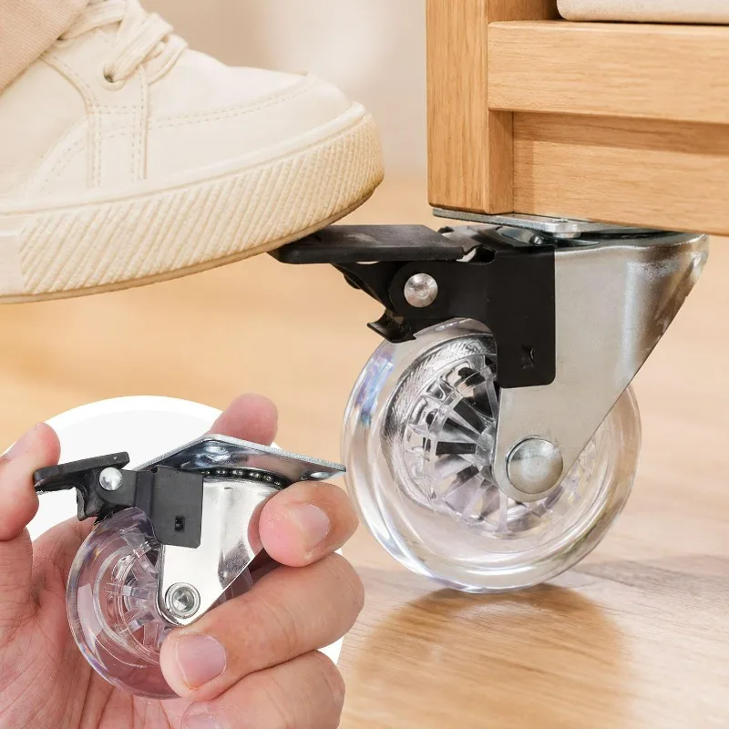 1/4x Alloy Swivel Wheel Flat Bottom Transparent 360° Rotation Pulley Storage Boxes Furniture Universal Swivel Casters Tools