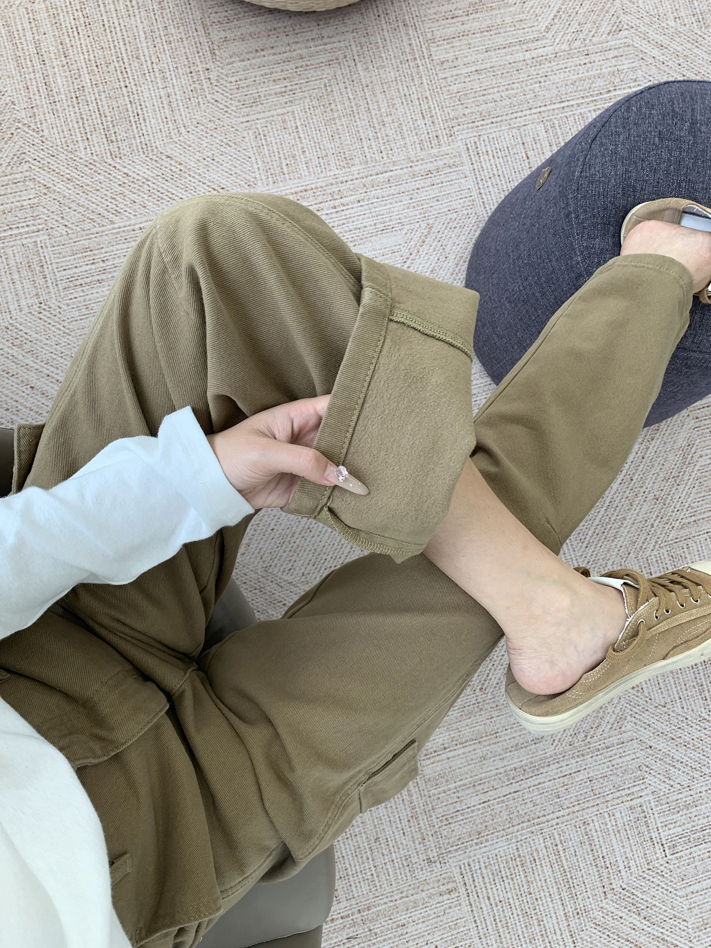 

Джинсы женские с высокой талией, облегающие, на подкладке, для работы, осенне-зимние, свободные, прямые, широкие штанины, из хлопка