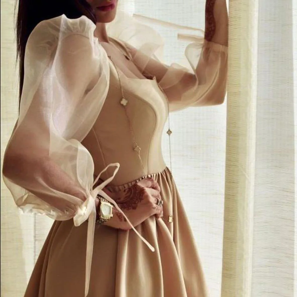 Индивидуальные платья для выпускного вечера с пышными рукавами и квадратным вырезом, плиссированное повседневное платье, короткое атласное платье макси