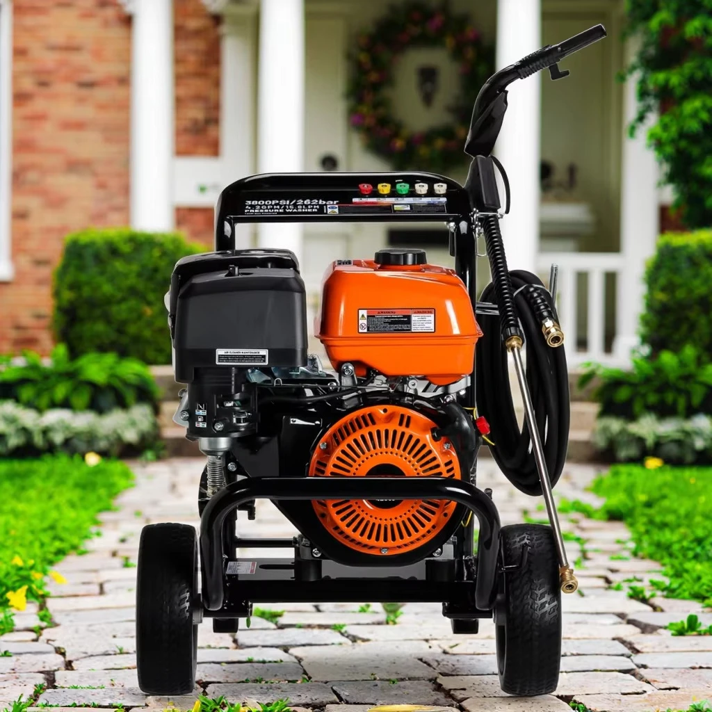 TLJ New Powerful Powered Cold Water Pressure Washer 4000PSI Wheeled AR Pump 4 Nozzles TJ190F 14HP 420cc Warehouse Floor