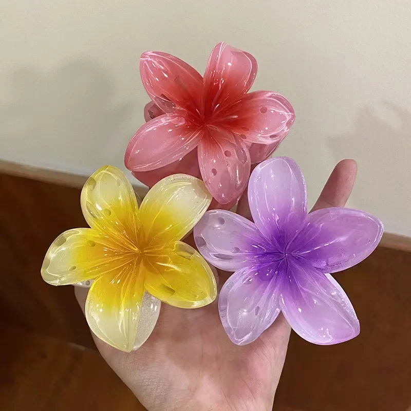 Six colors Gradient Flower Hair Accessories Set Beach Style Hairpins Flower Claw Clips Summer Flower Hairpins Hawaiian Style