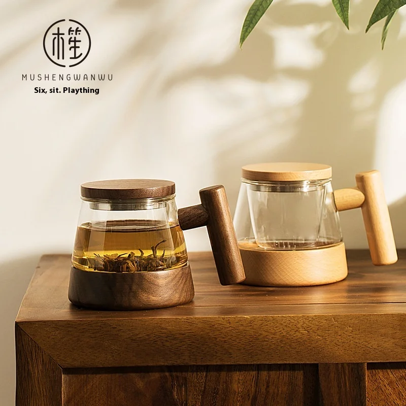 Tea Water Separation Tea Infuser Cup Office Thickened Heat Resistant Filter Tea Cups Creative Wooden Handle Custom Magnetic Cup