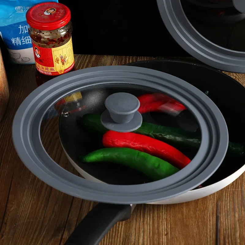 1PC Pot Lid Glass Silicone Anti-spill Pot Lid Stepped Edge Design Visual Universal Cooking Tools Household Kitchen Utensils