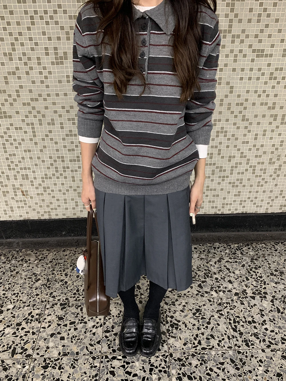 

Oiiokk High nce Sensation Ne Striped Knitted Loose Sweater Long Sve Winter Faion Women's Premium Clothing