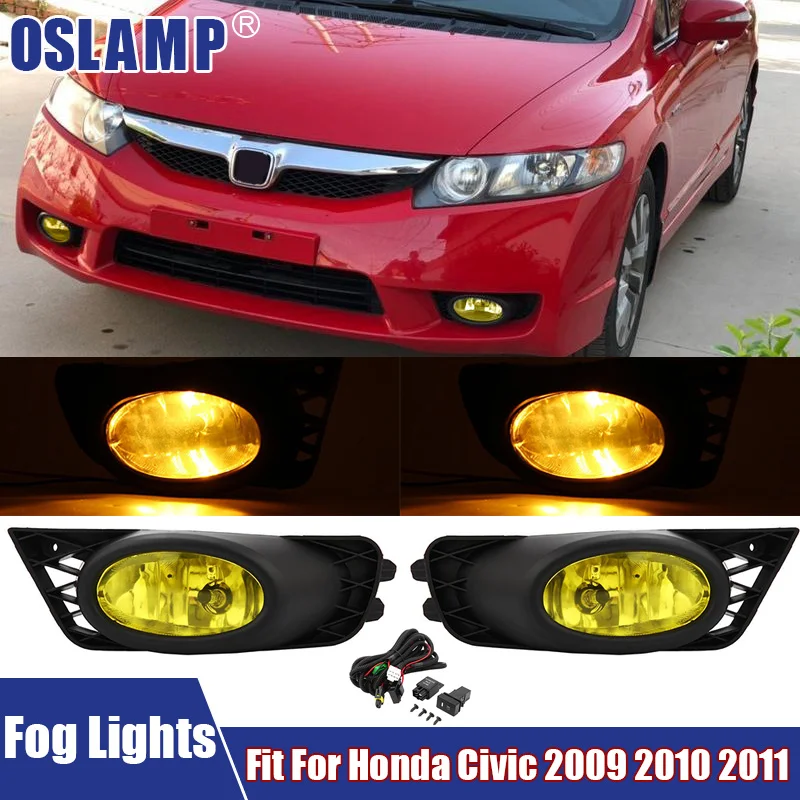 

A Pair of Auto Front Bumper Fog Lights With Harness Fit For Honda Civic 2009 2010 2011 Car Accessories 12V Fog Light Assembly