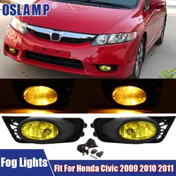 A Pair of Auto Front Bumper Fog Lights With Harness Fit For Honda Civic 2009 2010 2011 Car Accessories 12V Fog Light Assembly